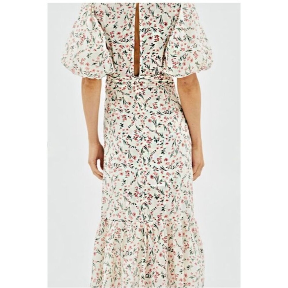NWT Minkpink Women's Pink Floral Dress Sz L Balloon Sleeves Tie Belt Cottagecore - Picture 5 of 14